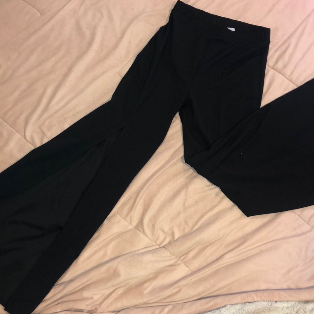 Black open flare leg pants